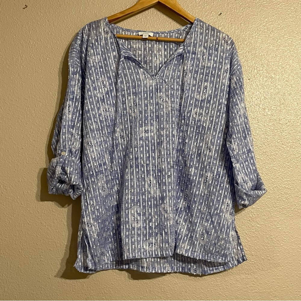 Pure Jill Embroidery Cotton Blouse Women Size M Blue Cotton Blend - Picture 2 of 10